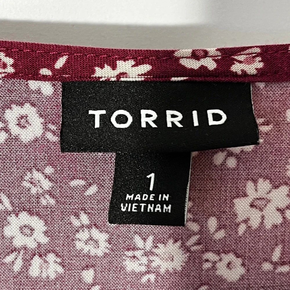 Torrid Burgundy Floral Ditsy Surplice Faux Wrap Mini Dress Pockets Size 1 1X